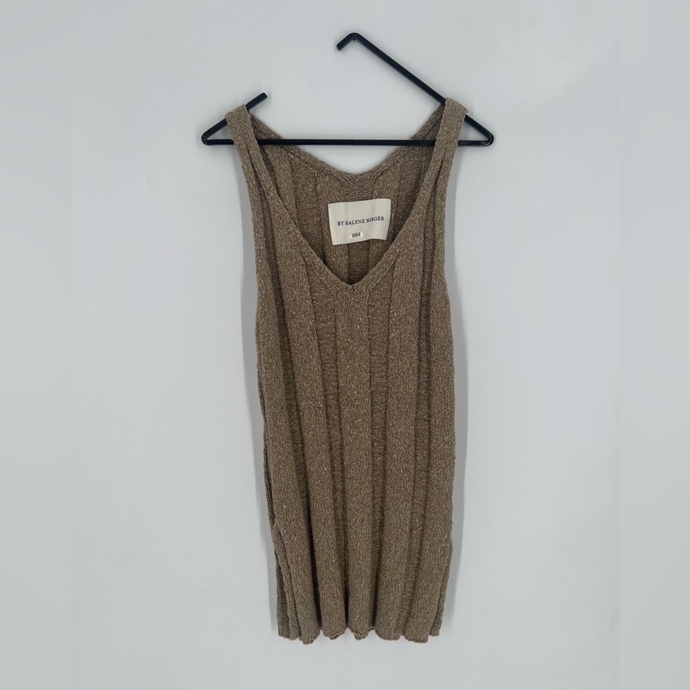 By Malene Birger Hallie Ribbed Knit Silk Blend Deep Scoop Neck Slit Tank